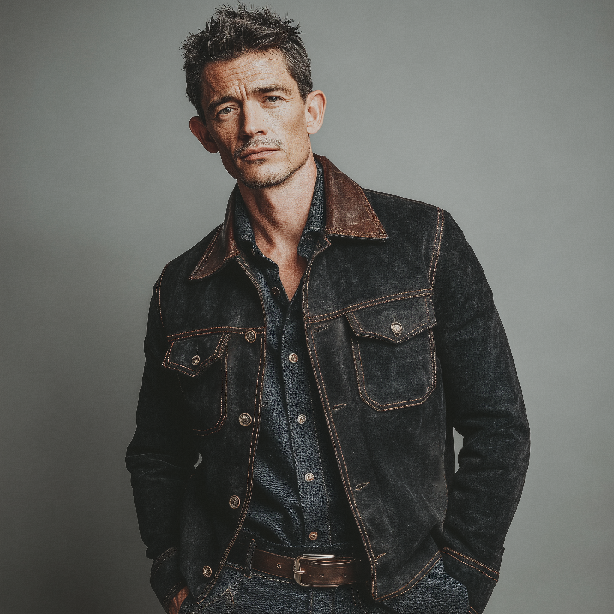 Men's Classic Casual PU Leather Collar Button Faux Suede Jacket MTA1310J9K