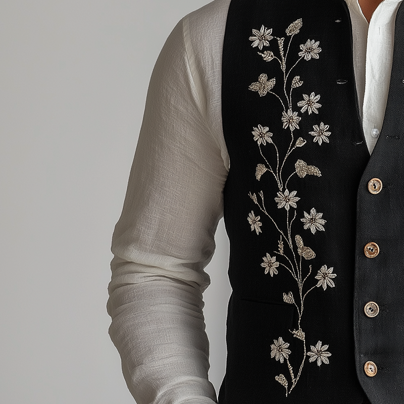 Men's Summer Fashion Cotton And Linen Embroidered Suit Vest MTA1018F1P