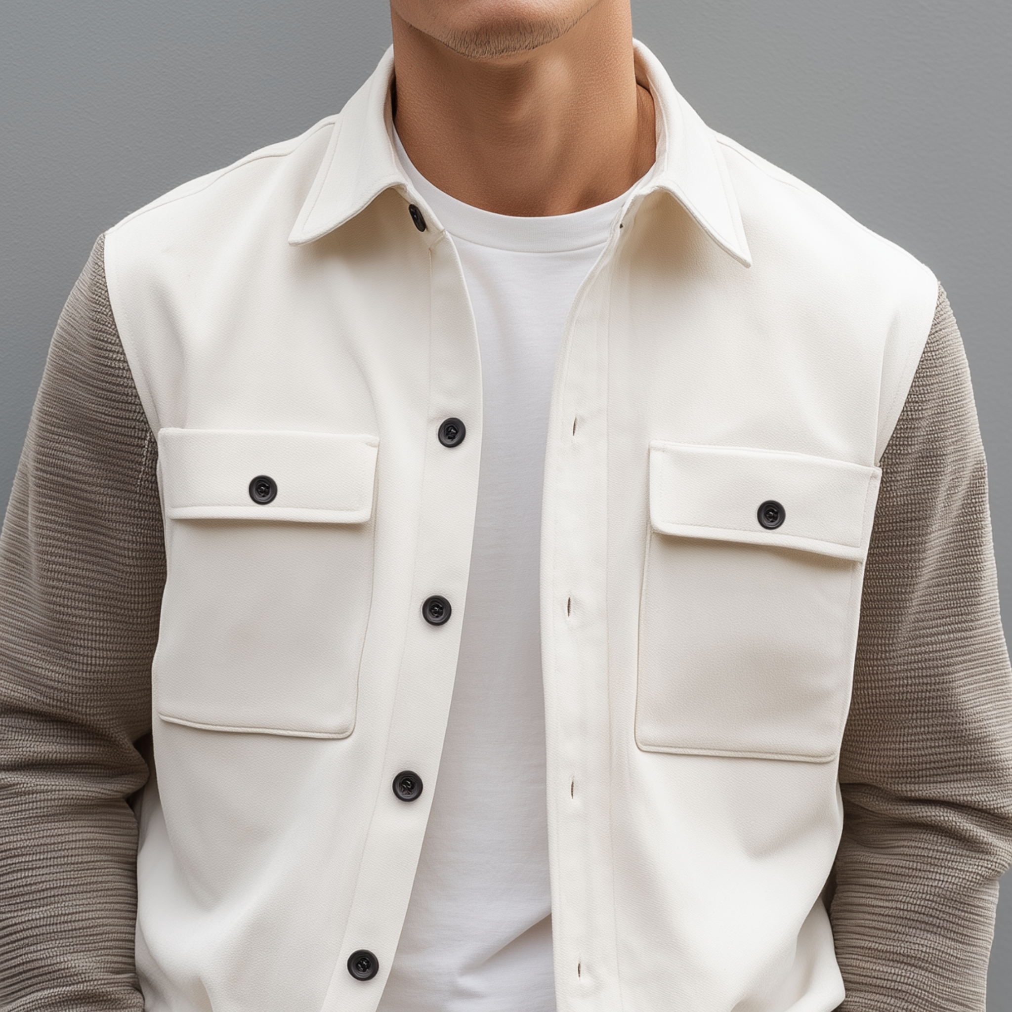 Men's Classic Casual Thin Suede Sleeves Waffle Stitching Long Sleeve Shirt MTA2912G0K