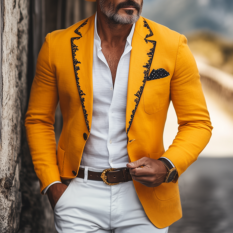 Men's Spring and Summer Thin Fashion Casual American Retro Western Tough Style Cotton And Linen Embroidery Slim Fit Single-breasted Blazer MTA1654F6K