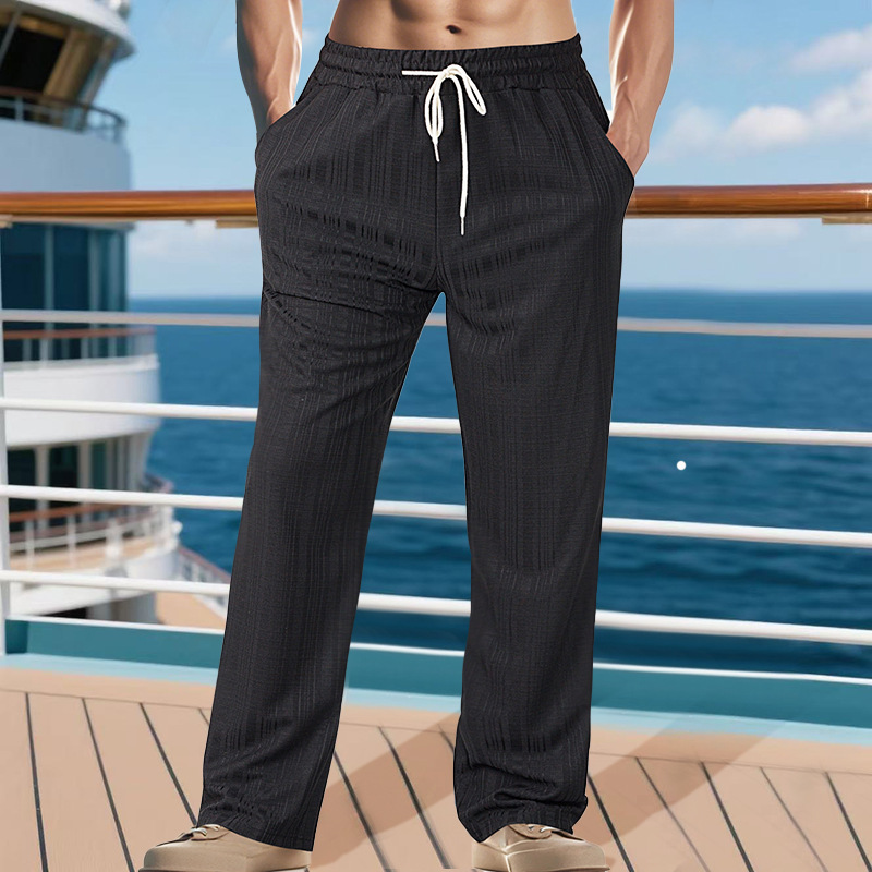 Men's Textured Drawstring Solid Color Casual Pants MTA1192F2X