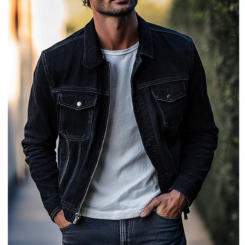 Men's Vintage Lapel Single-breasted Denim Jacket MTA2748H4X