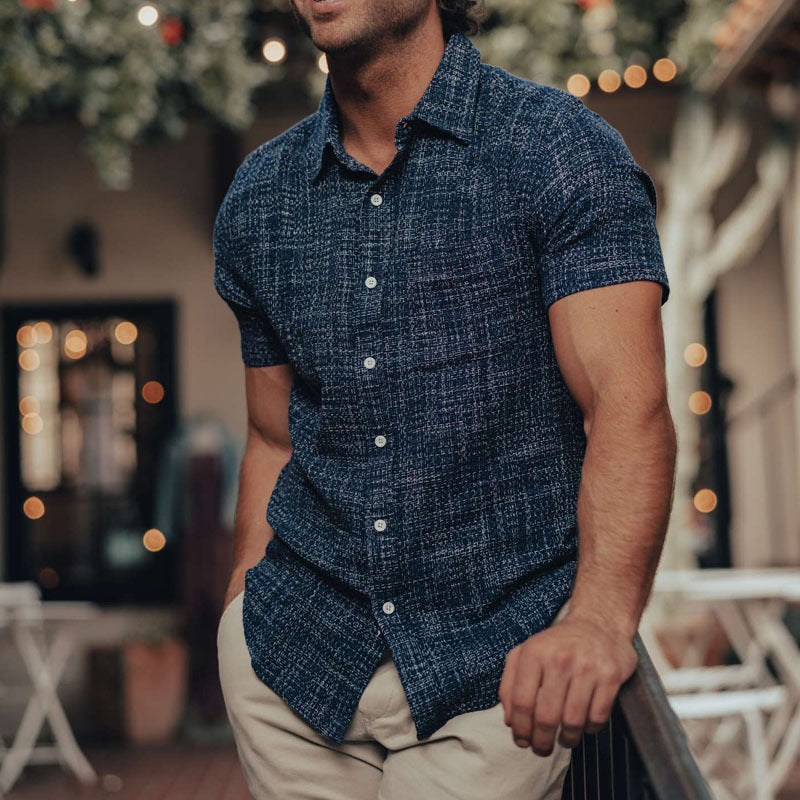 Men's Fashion Casual Cotton Blended Jacquard Fabric Slim Fit Short Sleeve Shirt MTA1593G8K