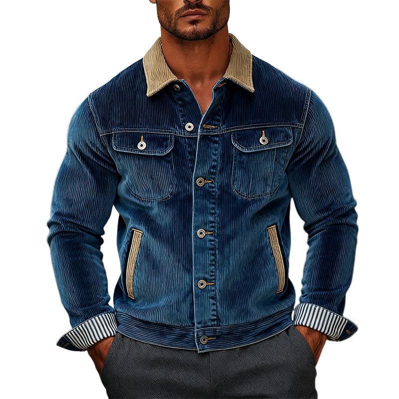 Men's Corduroy Paneled Single-breasted Lapel Jacket MTA1777J9X