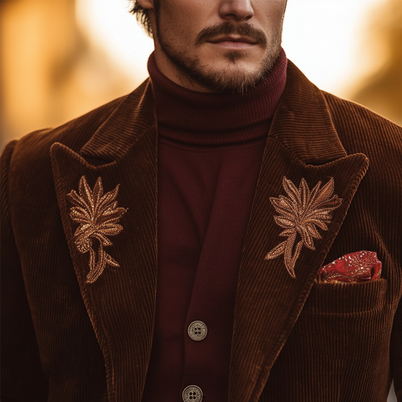 Men's Retro Minimalist Embroidered Corduroy Suit Jacket MTA2101K6P