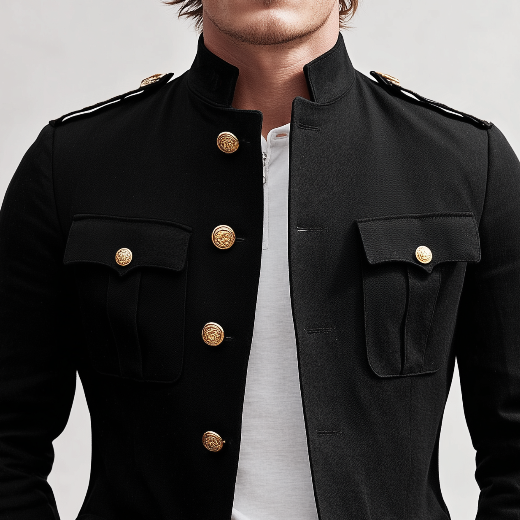 Men's Classic Retro Stand Collar Multi-pocket Twill Cotton Slim Fit Jacket MTA3055H4K