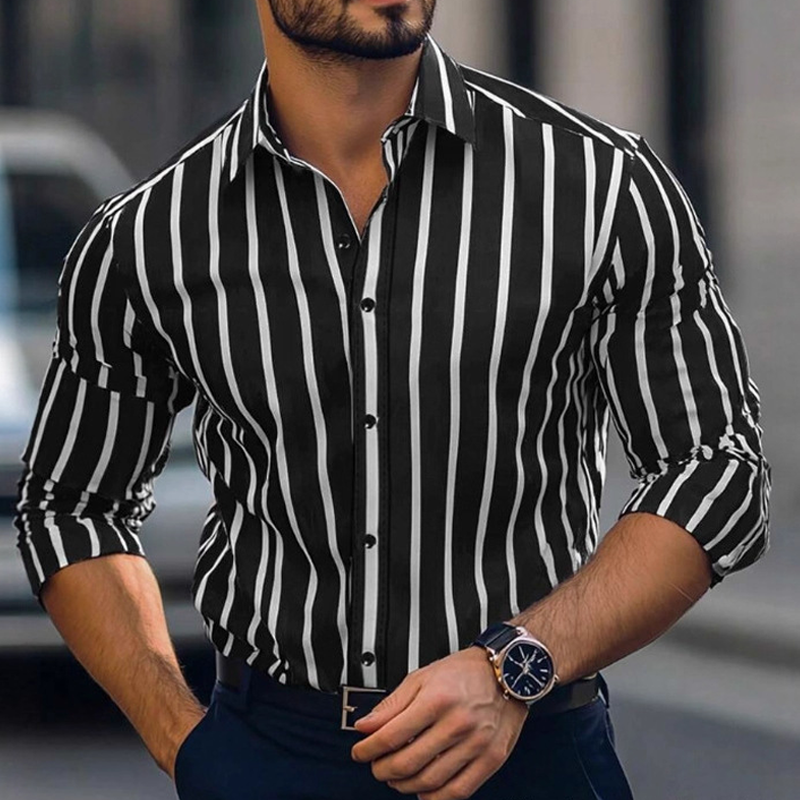Men's Casual Striped Print Long Sleeve Shirt MTA2829G8X