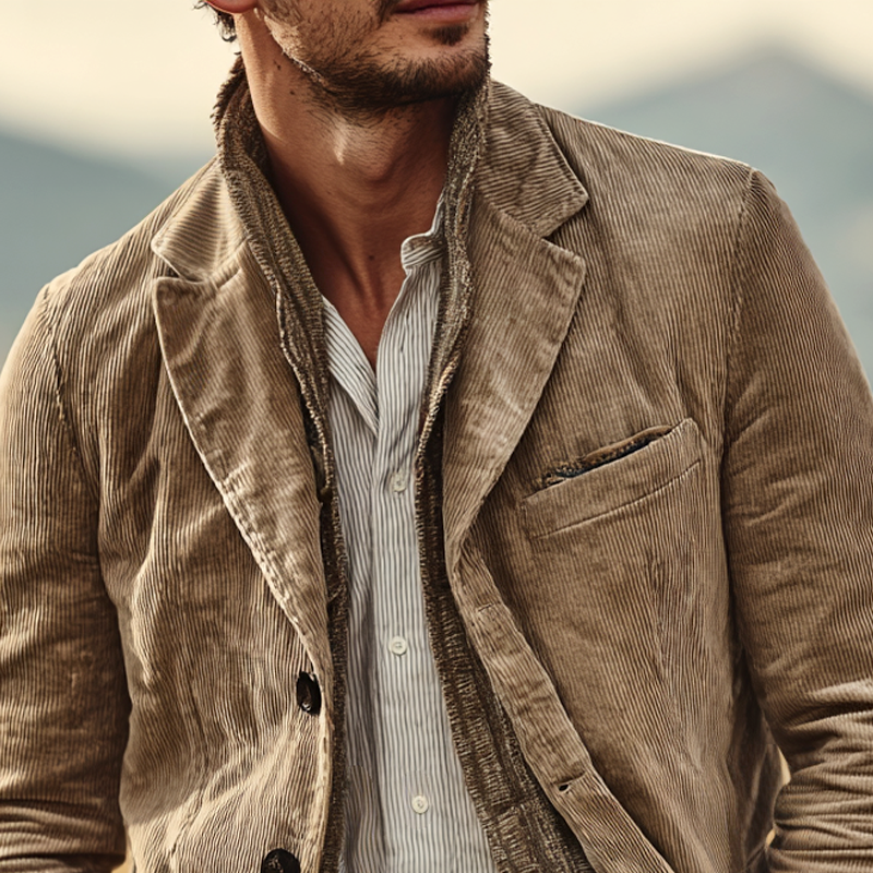 Men's Corduroy Notch Lapel Single Breasted Blazer MTA0133I9Z