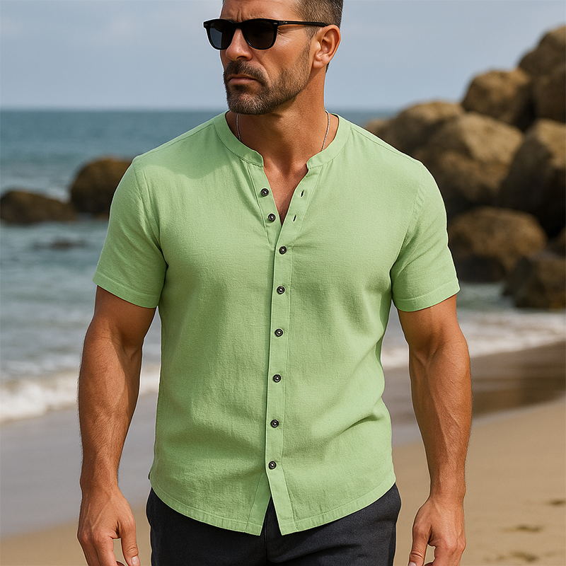 Men's Summer Fashion Solid Color Linen Short Sleeve Shirt MTA0923F8P