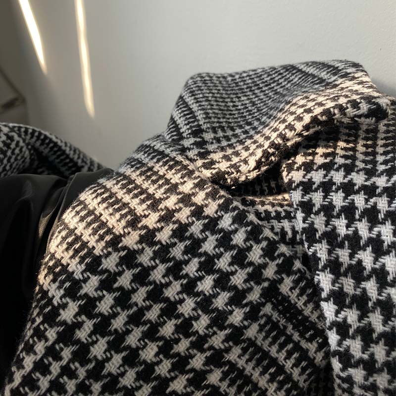 Abrigo informal clásico retro con doble botonadura y estampado de pata de gallo hasta la rodilla para hombre 00944809K