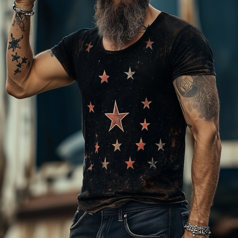 Men's Retro Casual Star Universe Printed Round Neck Short Sleeve T-Shirt MTA2112C7TO