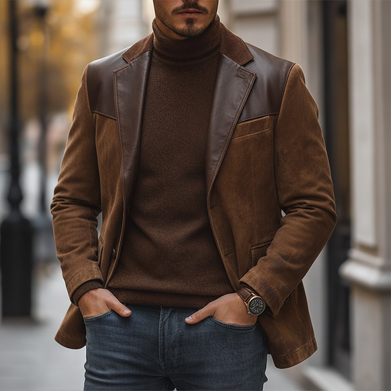 Men's Winter Retro Faux Suede PU Patchwork Button Jacket MTA2002K6P