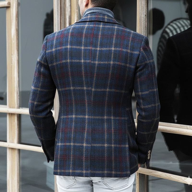 Men's Classic Business Plaid Double-Breasted Blazer MTA1519J6U