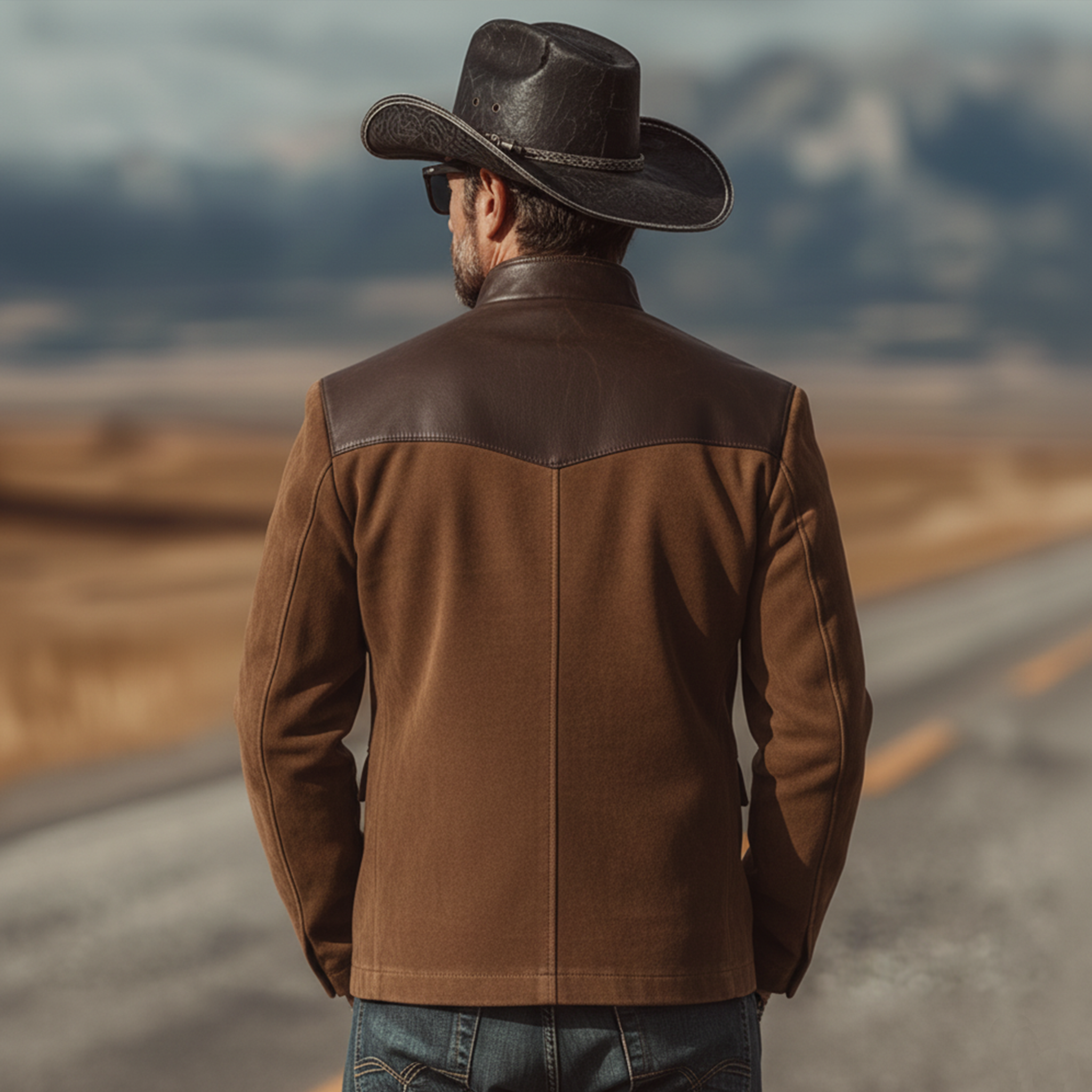 Men's Classic Vintage Western-style Stand-collar Faux Suede Single-breasted Jacket MTA0888L0K