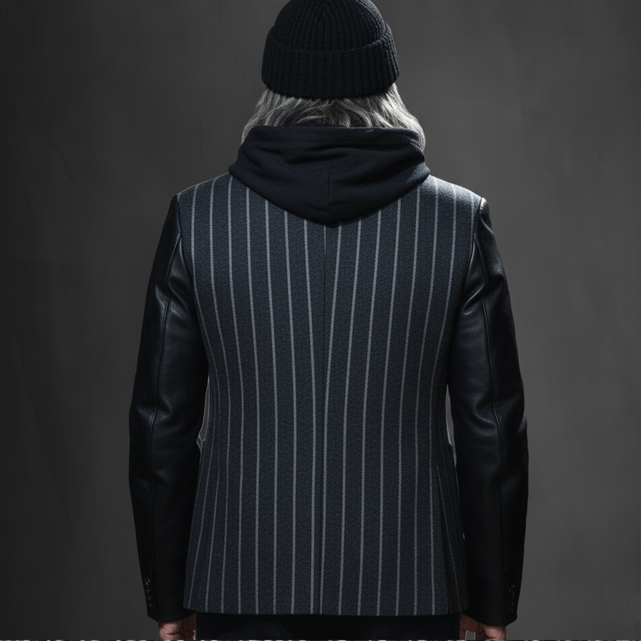 Men's Classic Retro Sleeves Stitching PU Leather Single-breasted Faux Woolen Blazer MTA2803I8K