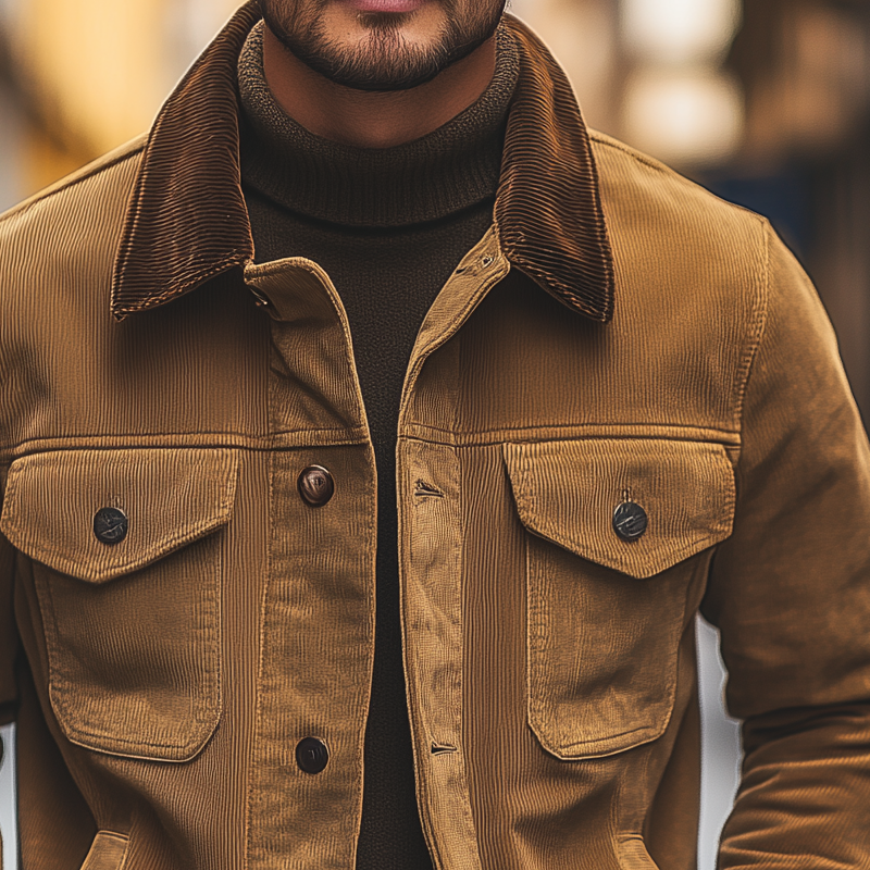 Men's Vintage Corduroy Colorblock Single Breasted Jacket MTA1636I0X