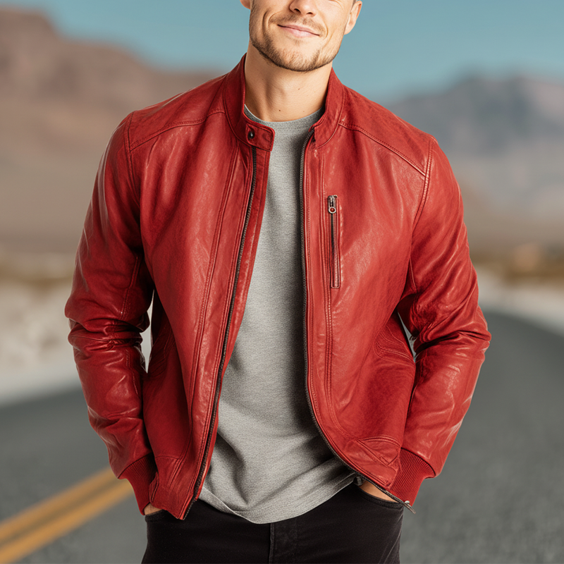Men's Winter Fashion Solid Color Motorcycle PU Leather Jacket MTA3032I8P