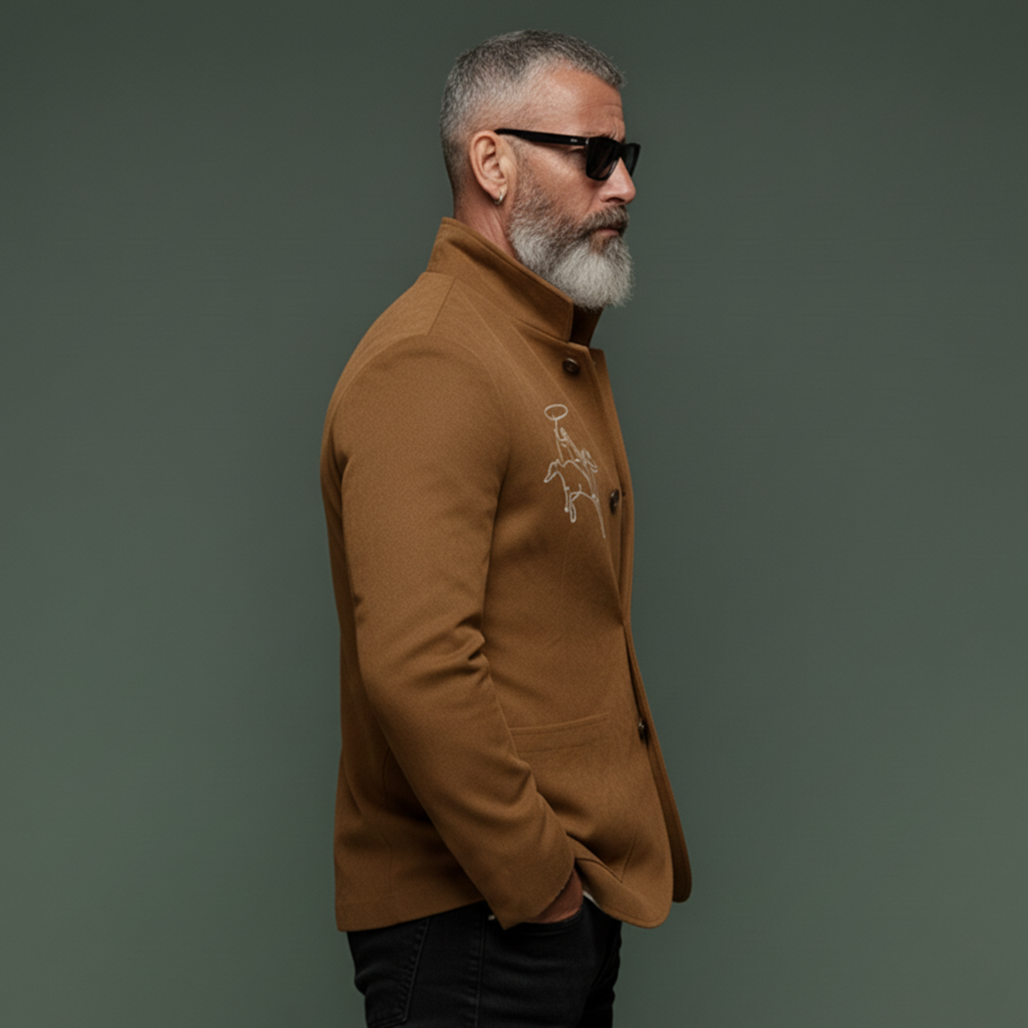 Men's Classic Retro Stand-up Collar Embroidered Faux Suede Slim Fit Jacket MTA1061K1K