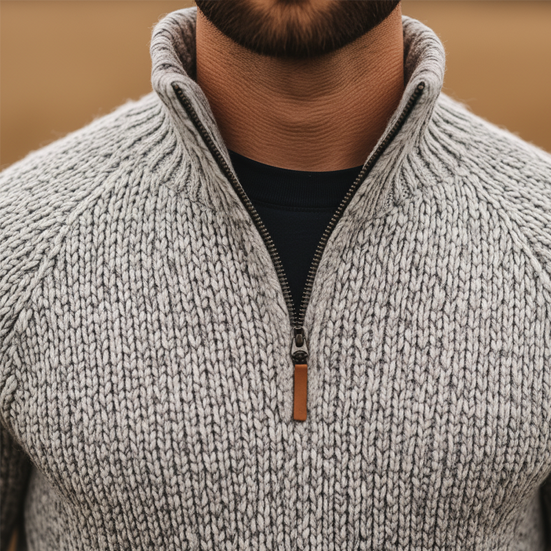 Men's Simple Retro Cotton Yarn Knit Half-Zip Slim Fit Sweater MTA1160K4P