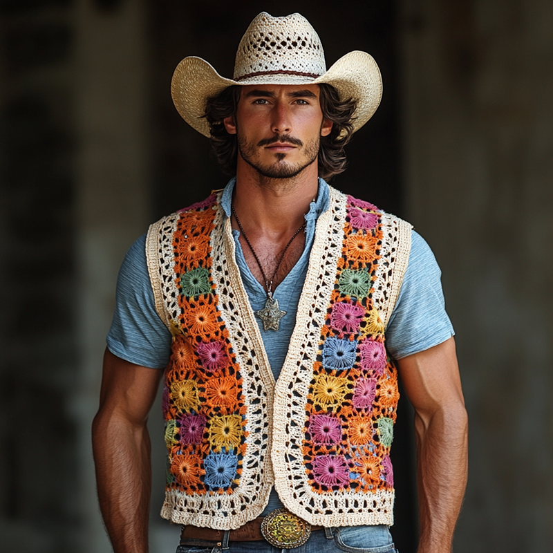Fargerik heklet vest uten knapper for menn MTA1758F3Y