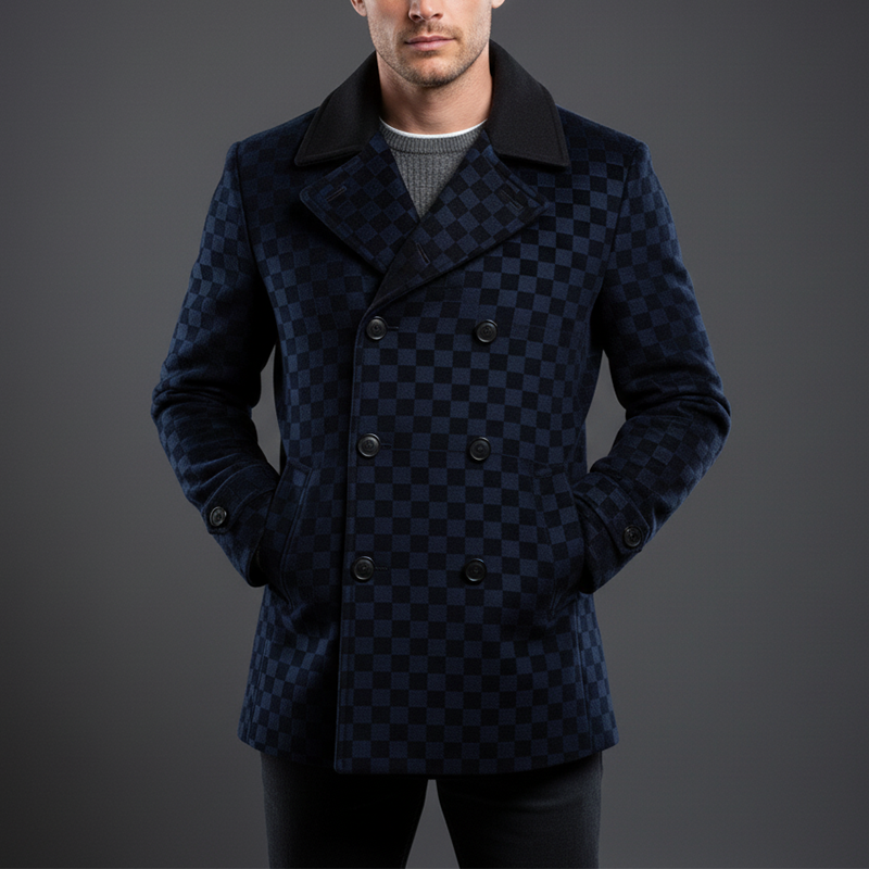 Men's Classic Vintage 3D Checkered Corduroy Collar Coat MTA3068I7P