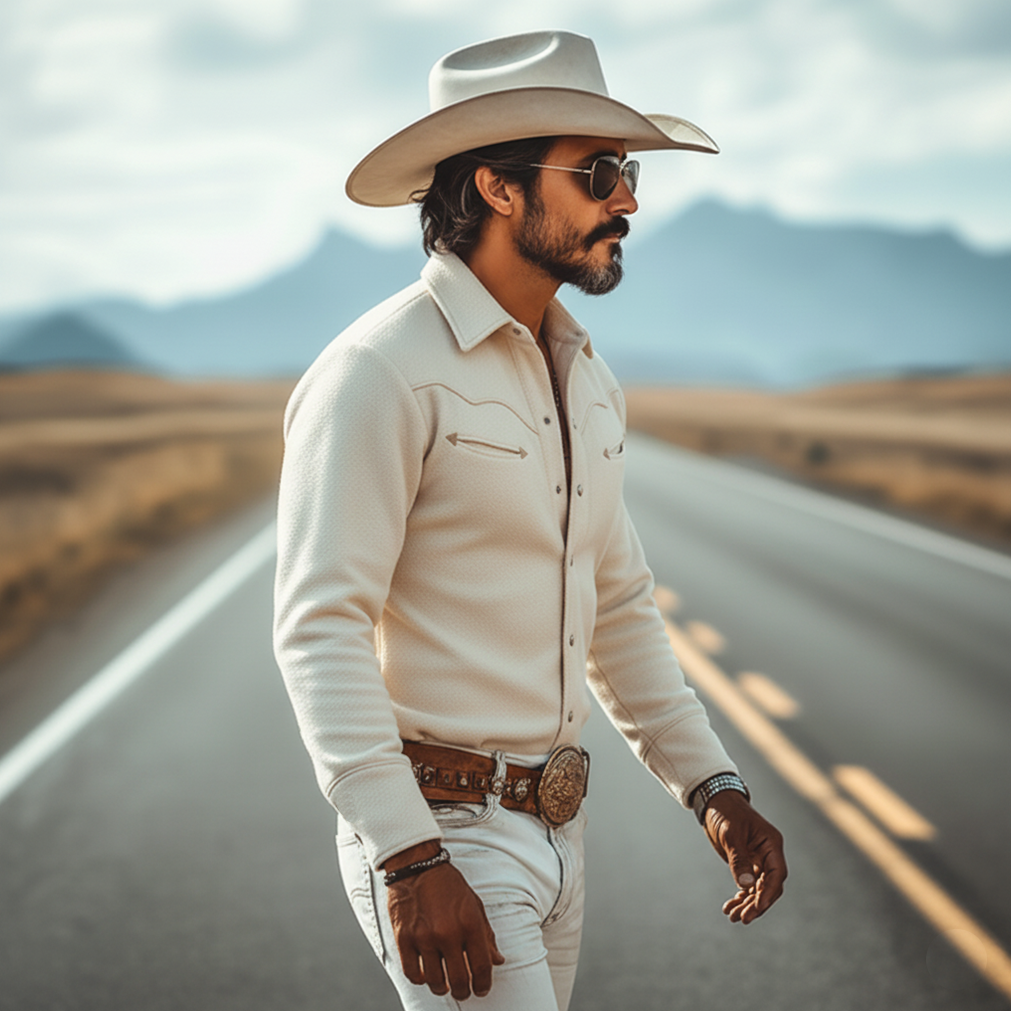Men's Classic Western Tough Guy Style Dralon Fabric Warm Skin-friendly Slim Long-sleeved Shirt MTA2187J8K