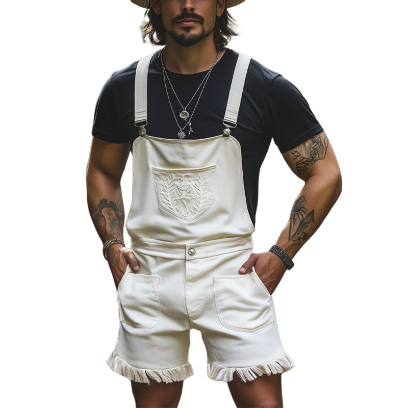 Men's Summer Fashion Embroidered Tassel Overalls MTA1172F6U