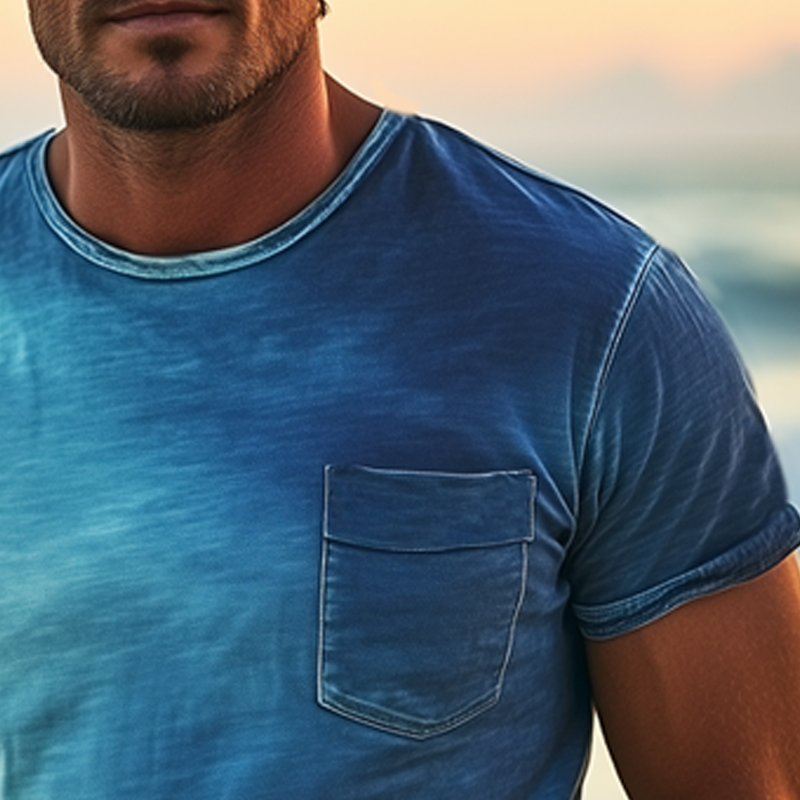 Men's Fashion Gradient Ocean Printed Round Neck Short Sleeve T-Shirt MTA2391F6U