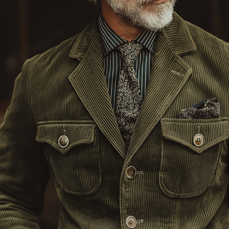 Men's Retro Casual Corduroy Lapel Multi-Pocket Jacket MTA2875J0TO