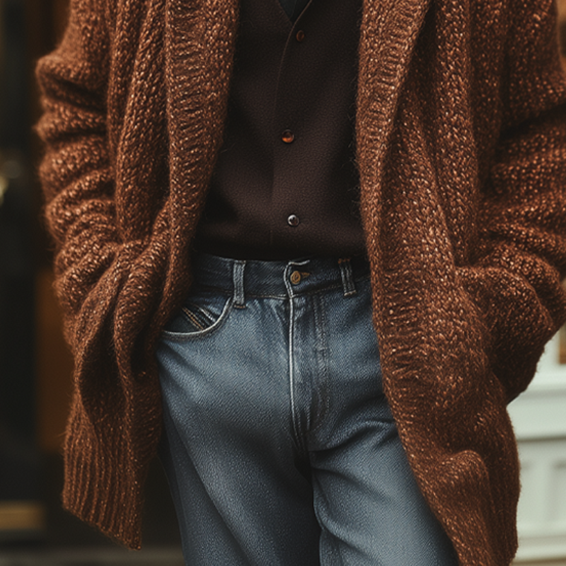 Men's Retro Mottled Collar Thick Knit Cardigan MTA0548K9X