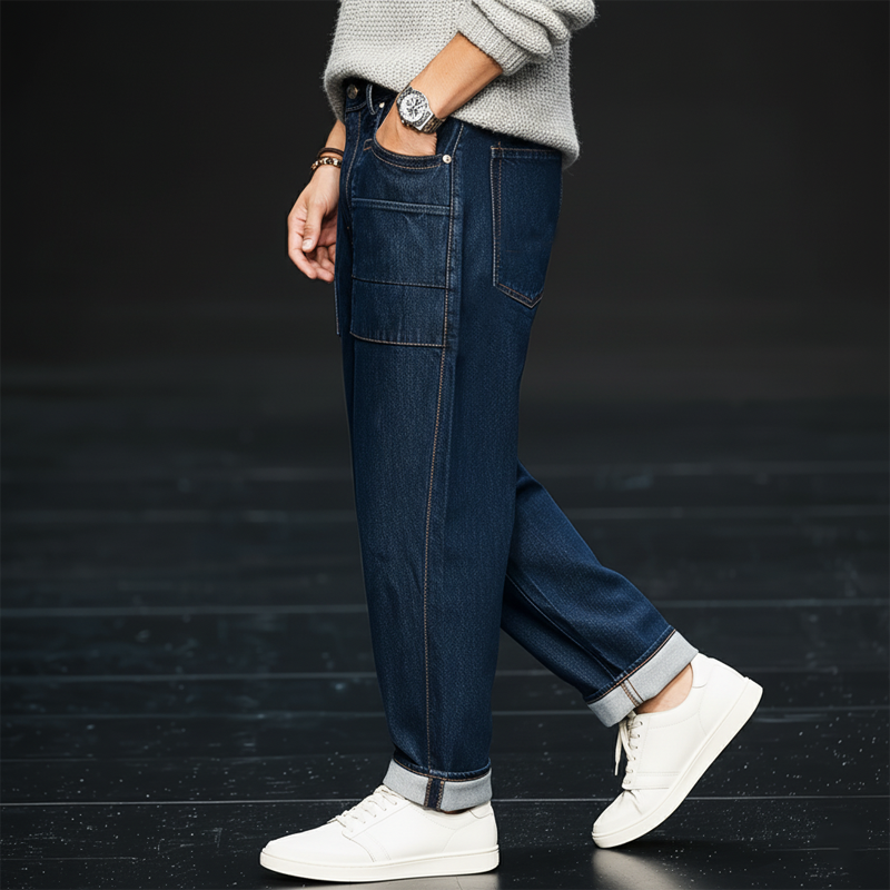 Men's Classic Simple Dark Blue Jeans MTA2495J8U