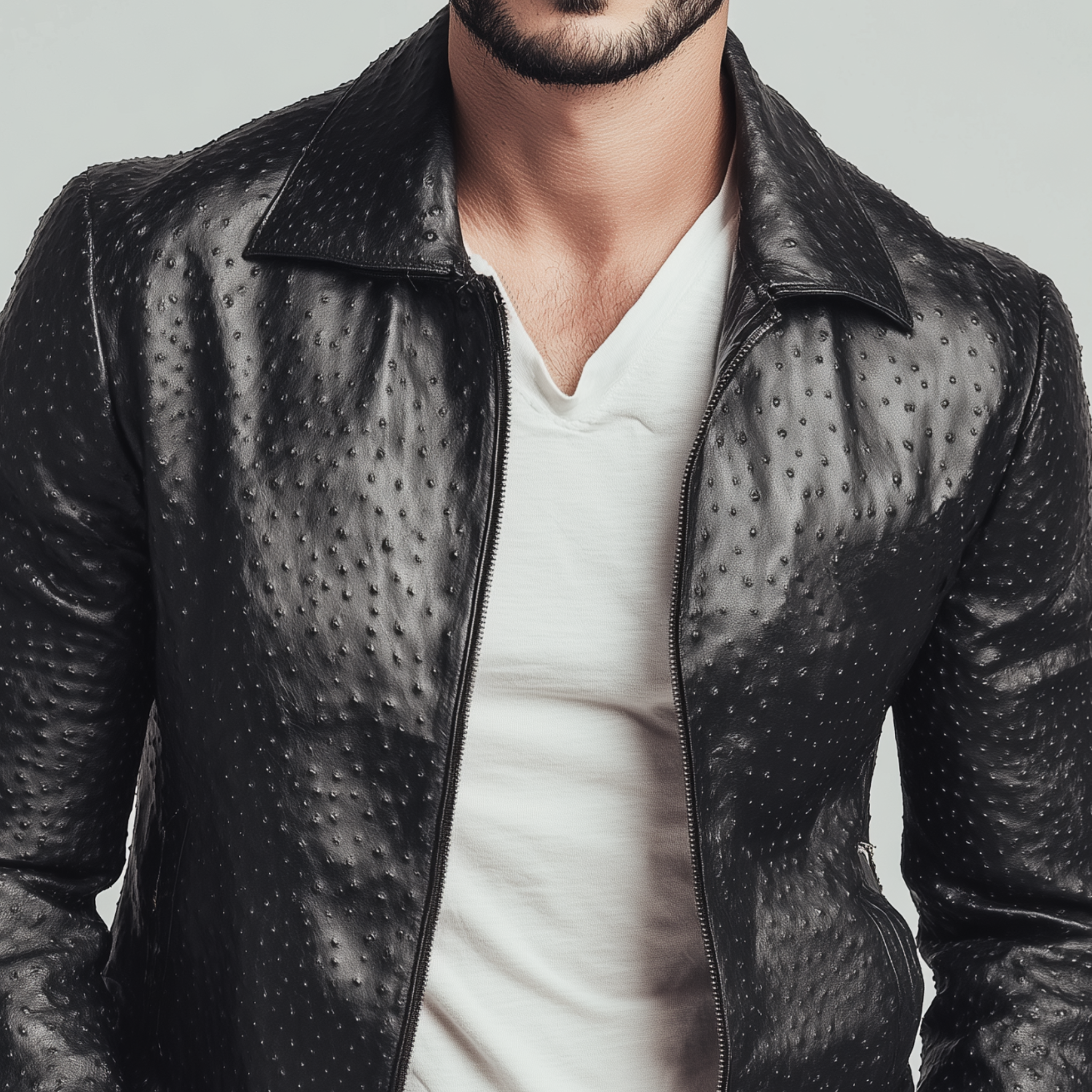 Men's Classic American Retro Lapel Textured PU Leather Slim Zipper Jacket MTA1671H5K