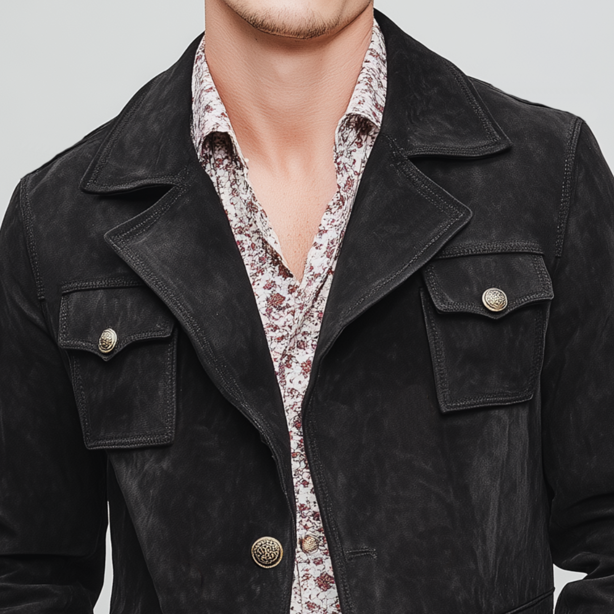 Men's Classic Vintage Lapel Multi-Pocket Faux Suede Single-Breasted Jacket MTA1947I0K