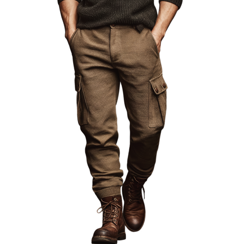 Men's Classic Khaki Textured Slim-fit Pants MTA0128K7U