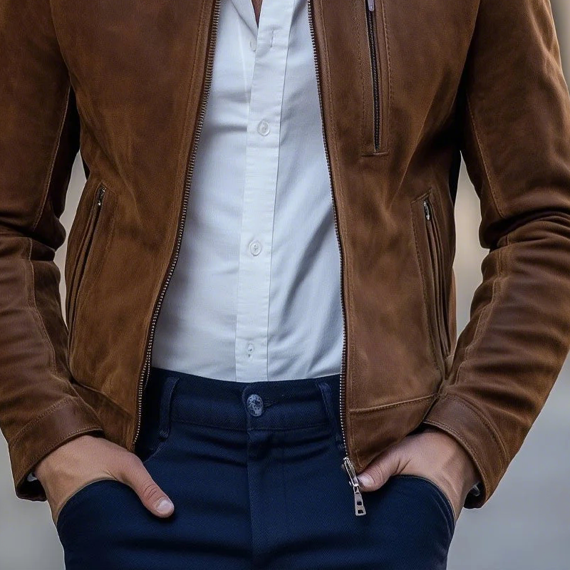 Men's Faux Suede Stand Collar Multi-Pocket Zipper Casual Jacket MTA0567I7Z