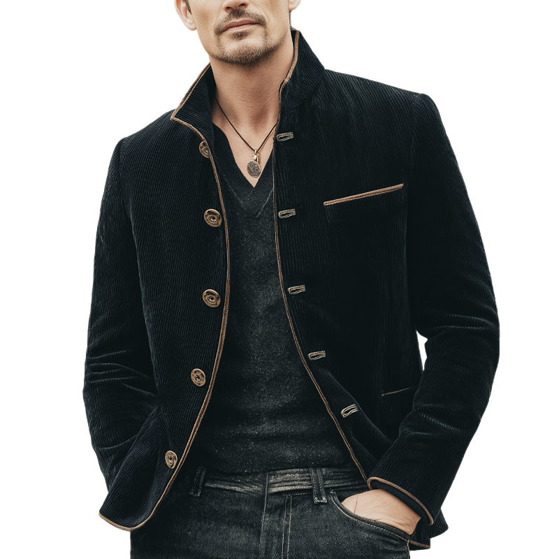 Men's Classic Corduroy Stand Collar Multi-Button Jacket MTA0860K3U