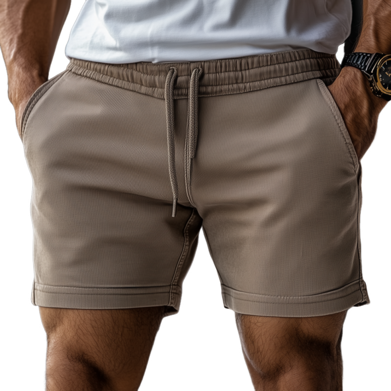 Men's Casual Cotton Washed Elastic Waist Drawstring Sports Shorts MTA0440F4M