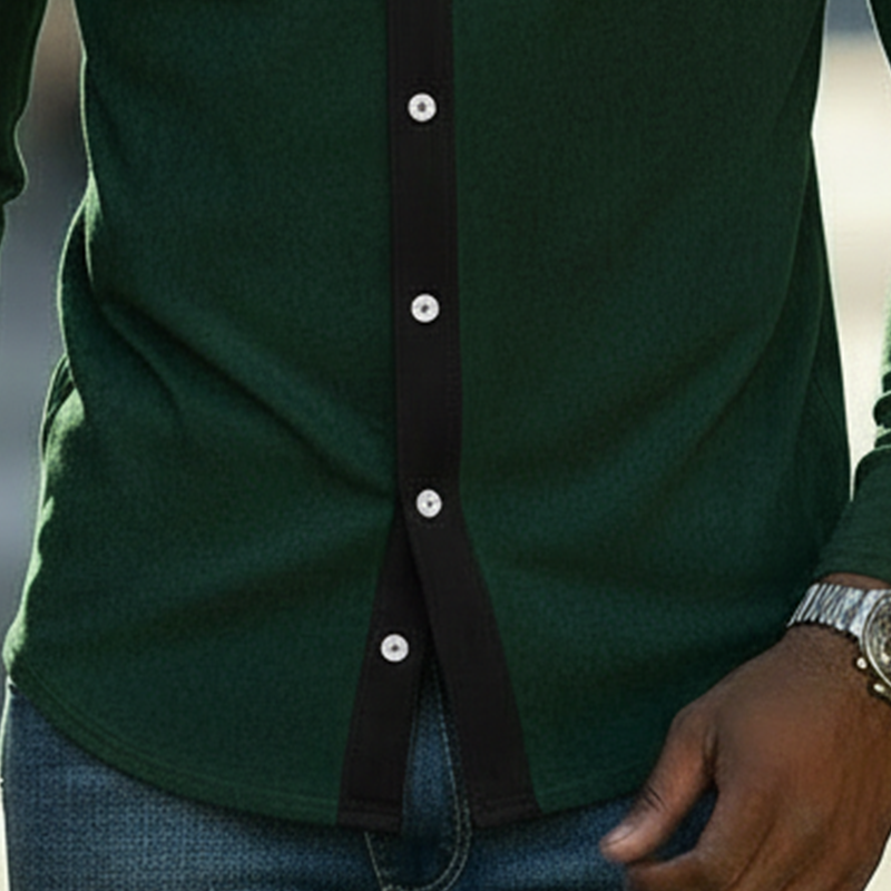 Men's Spring Fashion Color-block Faux Suede Button-down Shirt MTZ0601A7P