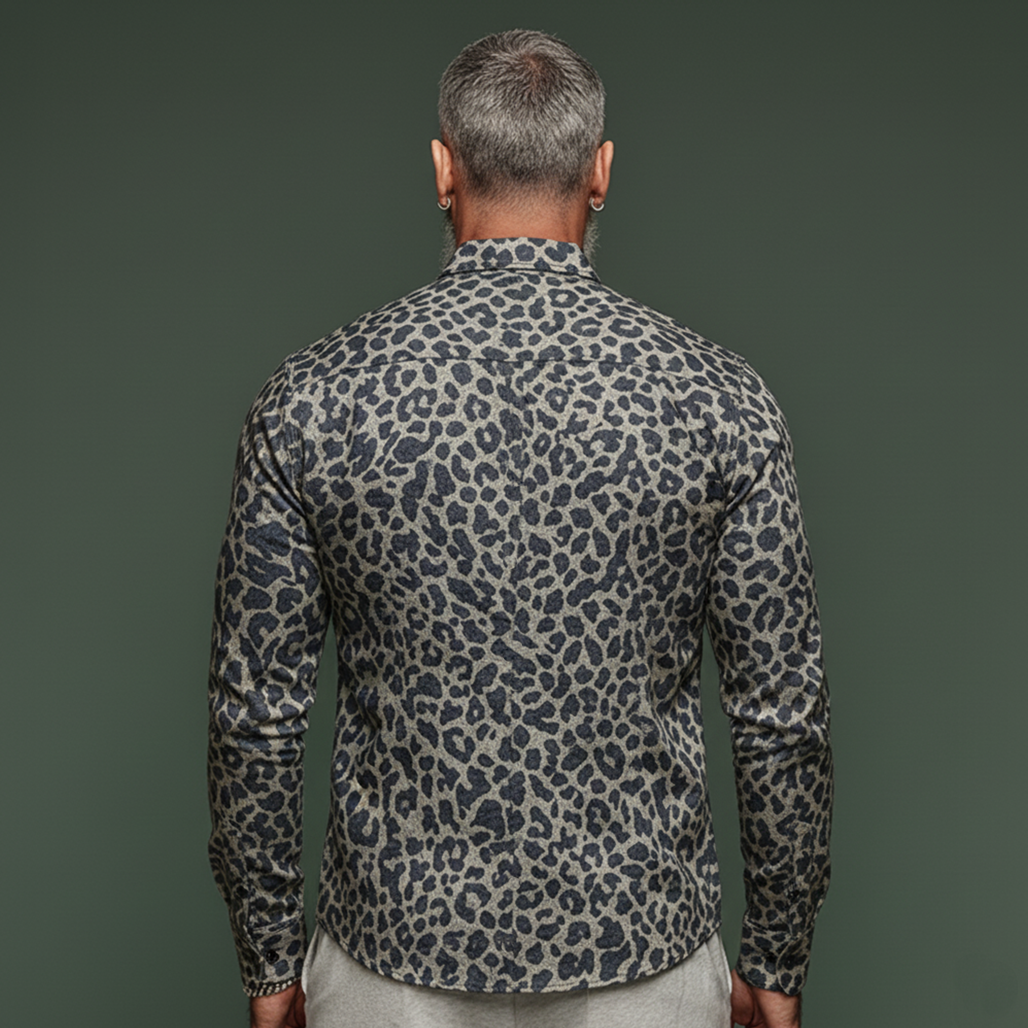Men's Classic Casual Rugged Denim Jacquard Leopard Print Long-sleeved Shirt MTA3061K4K