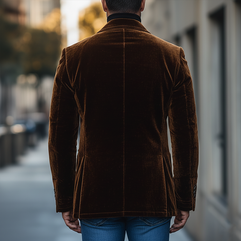 Men's Winter Retro Glossy Velvet Double-Breasted Lapel Jacket MTA0453K0P