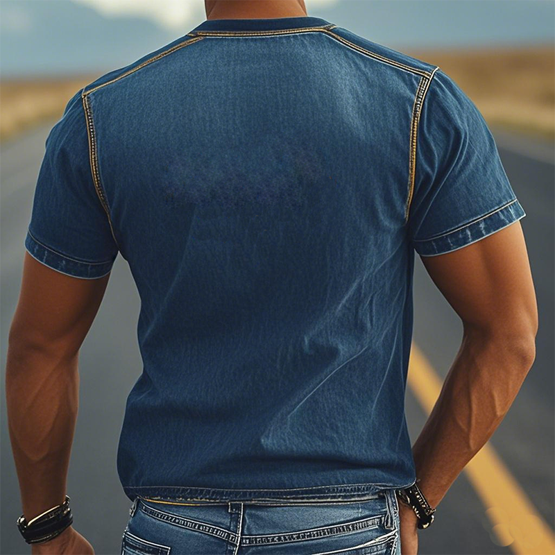 Men's Summer Fashion Casual Western Style Suede Embroidery Slim Fit Short Sleeve T-shirt MTA1564D6K