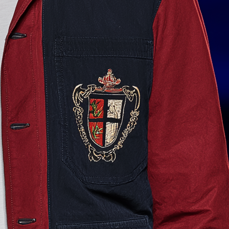 Men's Retro Contrast Color Stitching Embroidered Long Sleeve Jacket MTA2671H2P