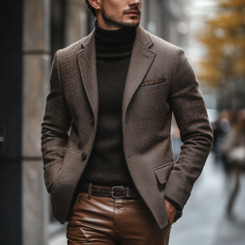 Men's Vintage Wool Blend Notch Lapel Single-breasted Slim Fit Warm Short Blazer MTA1416H9M