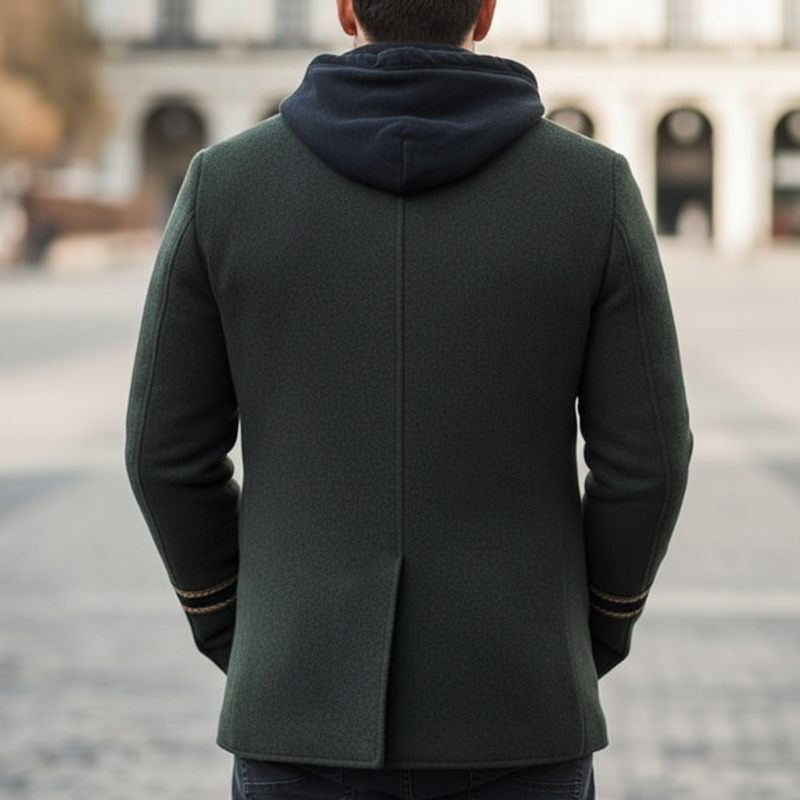 Men's Classic Army Green Double-breasted Short Coat MTA2423I6U