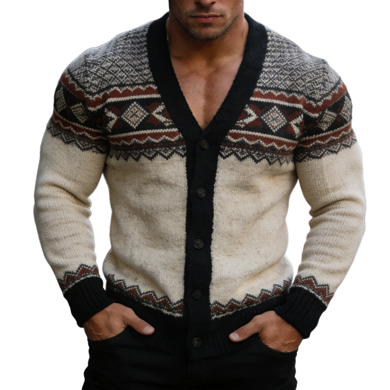 Men's Retro Casual Knitted Ethnic Style Button-Up Cardigan MTA1538L8TO