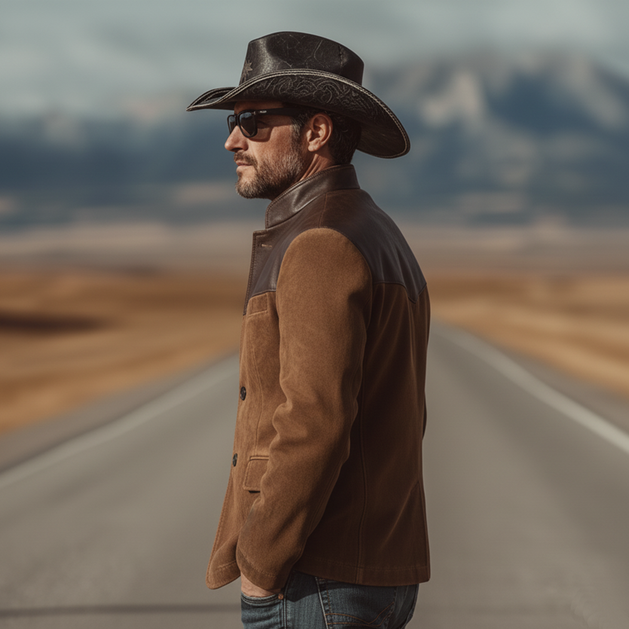 Men's Classic Vintage Western-style Stand-collar Faux Suede Single-breasted Jacket MTA0888L0K