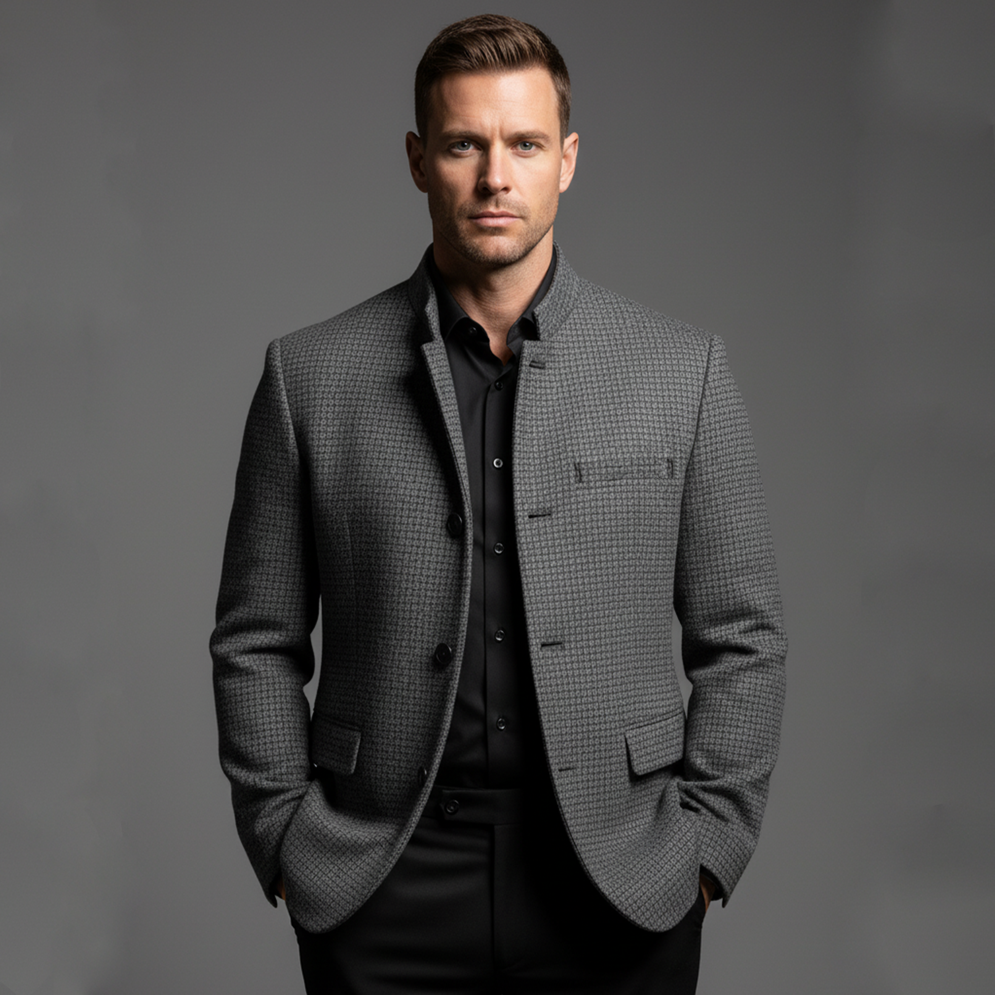 Men's Classic Retro Stand Collar Woven Faux Woolen Slim Jacket MTA1835I7K