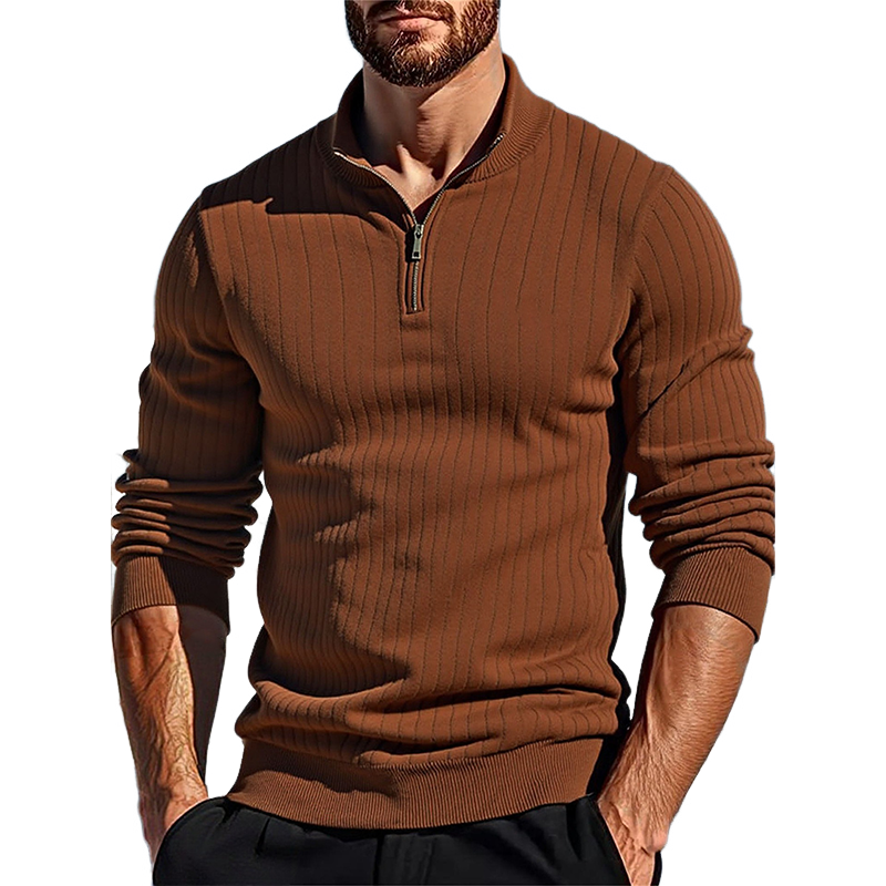Men's Solid Color Knit Half-zip Pullover Long-sleeved Polo Shirt MTA0840K2X