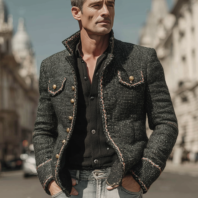 Men's Stylish Winter Jacket With Floral Print And Tweed Fabric MTA1808I4P