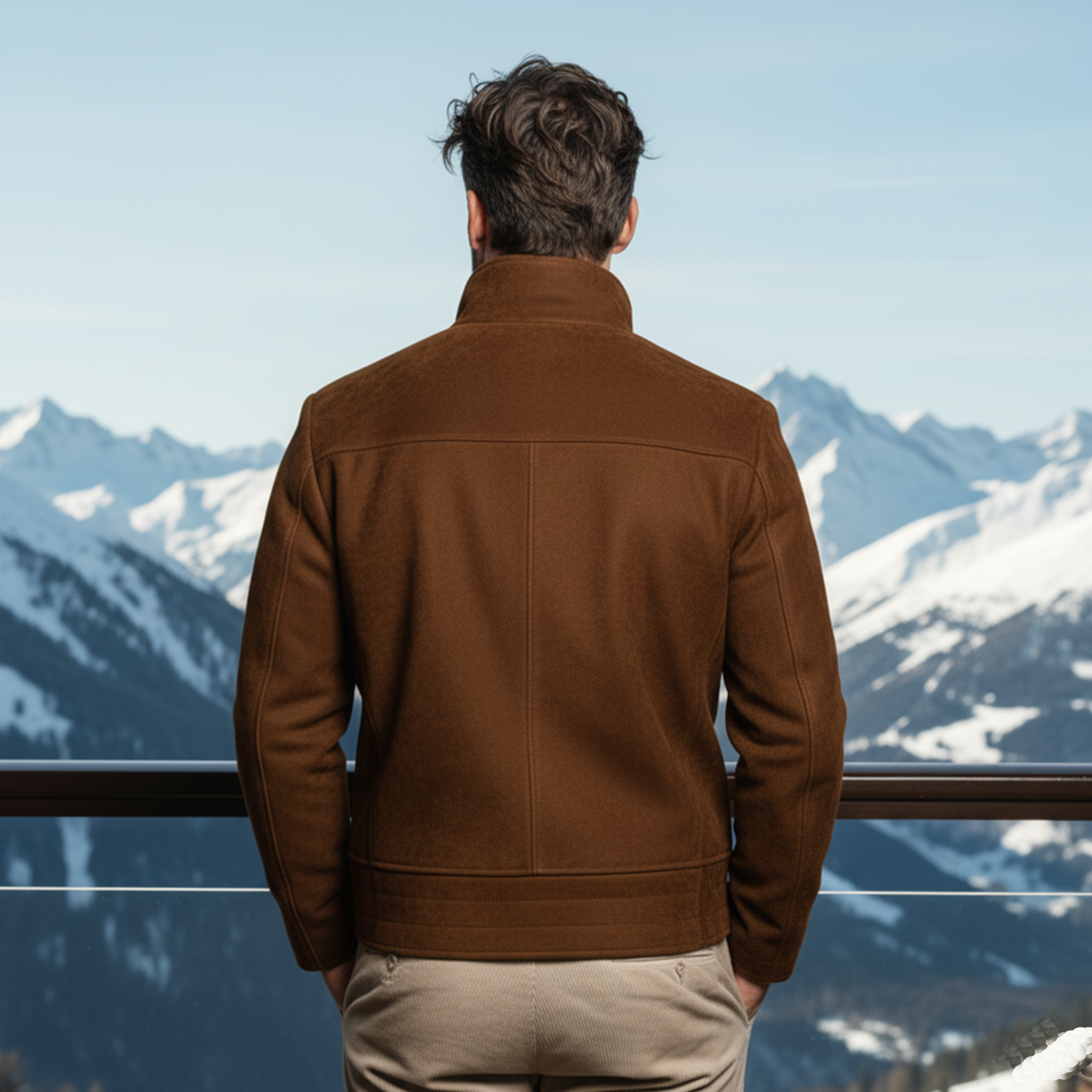 Men's Classic Retro Stand-up Collar Slanted Placket Button Faux Suede Jacket MTA0837K5K